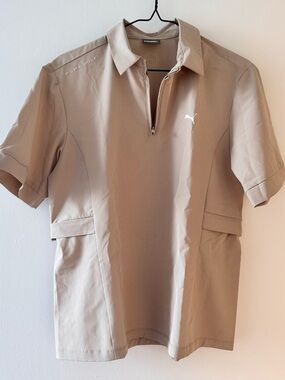 Puma Short Sleeve Polo Top in Beige with White Logo